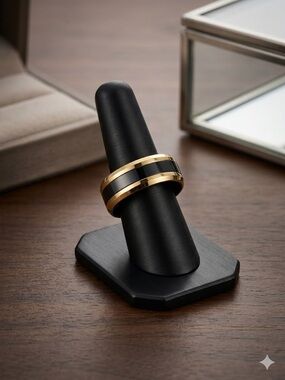 New Gold and Black Men's Band Ring - Size 10 - Stainless Steel.